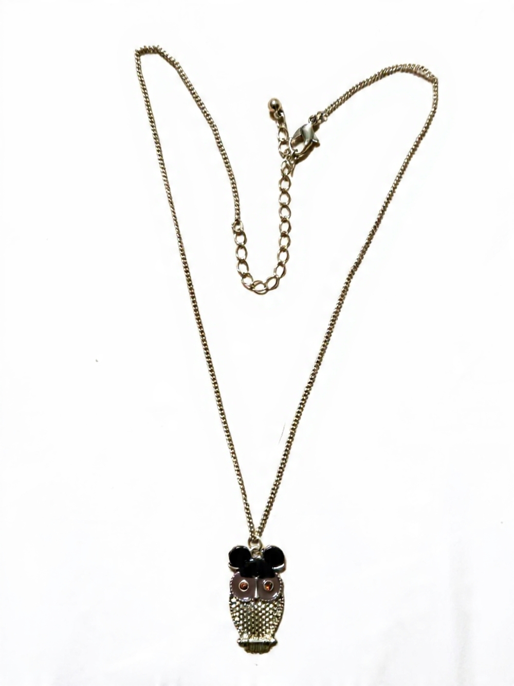 Disney World Mickey Mouse Ears Gold Tone Owl Pendant Women Kid Necklace 16-19"